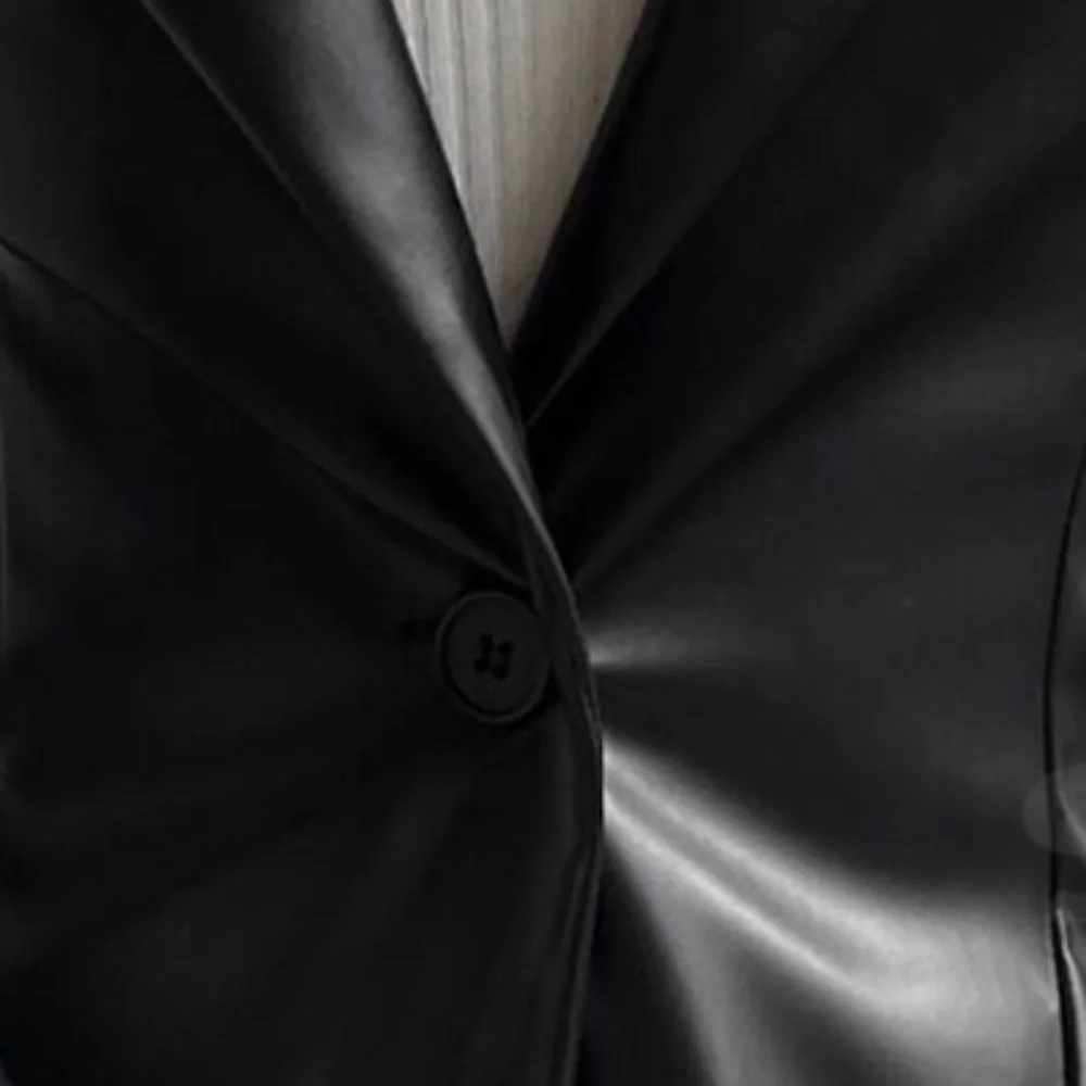Luxe Burgundy Vegan Leather Button Blazer Jacket Coat - Picture 9 of 9